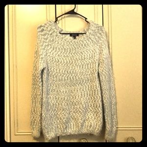 Icy Blue and White Fluffy Knit Sweater
